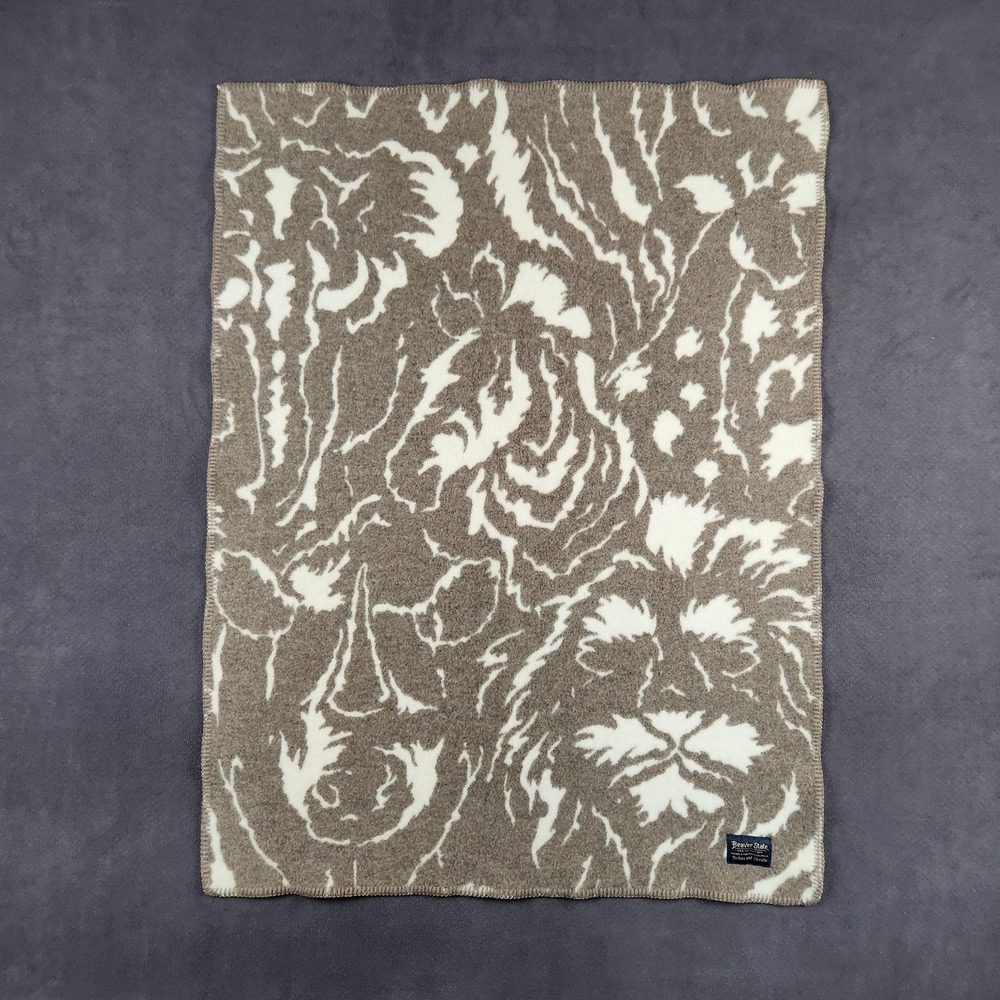 Pendleton Beaver State Reversible Wool Baby Blanket Animal Print Brown USA